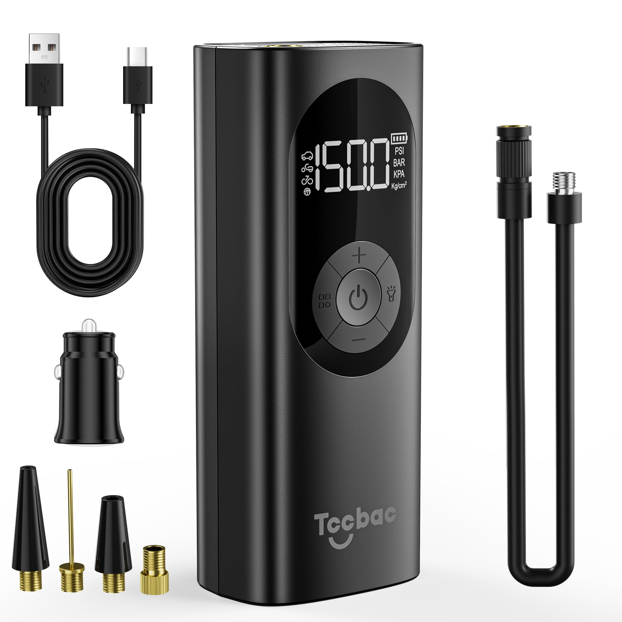 Photo 1 of Tccbac Tire Inflator Portable Air Compressor for Car with 12 AC/DC Power Adapter Kit