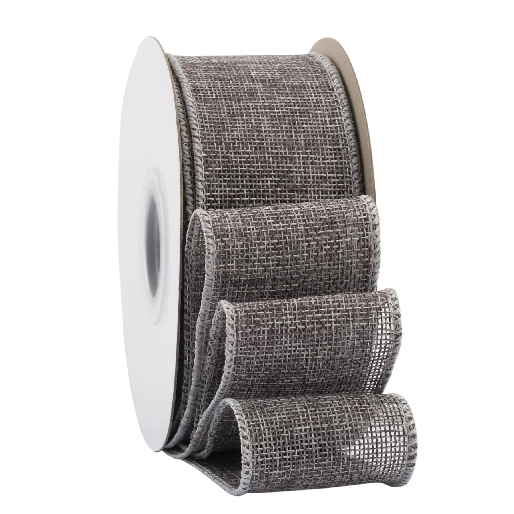 Ribbonitlux Metal Grey Burlap Wired Ribbon, 50mm x 18 Meters, Wired Edge Burlap Ribbon for Gift Wrapping, Big Bow, Wreath, and Christmas Tree Decoration