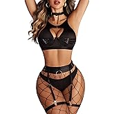 Avidlove Sexy Lingerie Set with Underwire Garter Belt Lingerie Set for Women Bra and Panty 5 Piece with Choker(No Stockings)