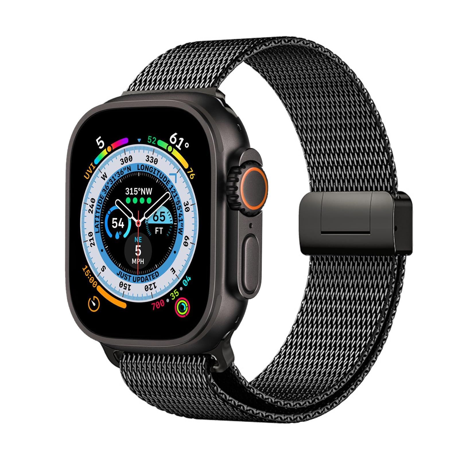 Photo 1 of Titanium Milanese Loop Band Compatible with Apple Watch Ultra 2/Ultra 49mm, Series 10/9/8/7/6/5/4/3/SE 44mm 45mm 46mm, Lightweight Magnetic Clasp Mesh Strap for Men and Women (Black)