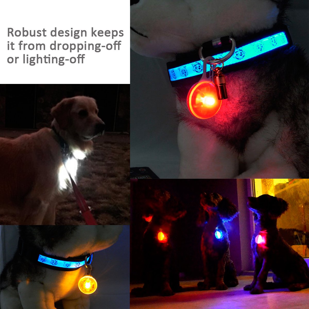 morpilot Collar LED Luz Perro, 6Pcs Clip-on Luces de Colores de Seguridad Luminoso Impermeable para Mascotas por Caminar por la Noche, 6 Baterías + 6 Baterías Extras Incluidas