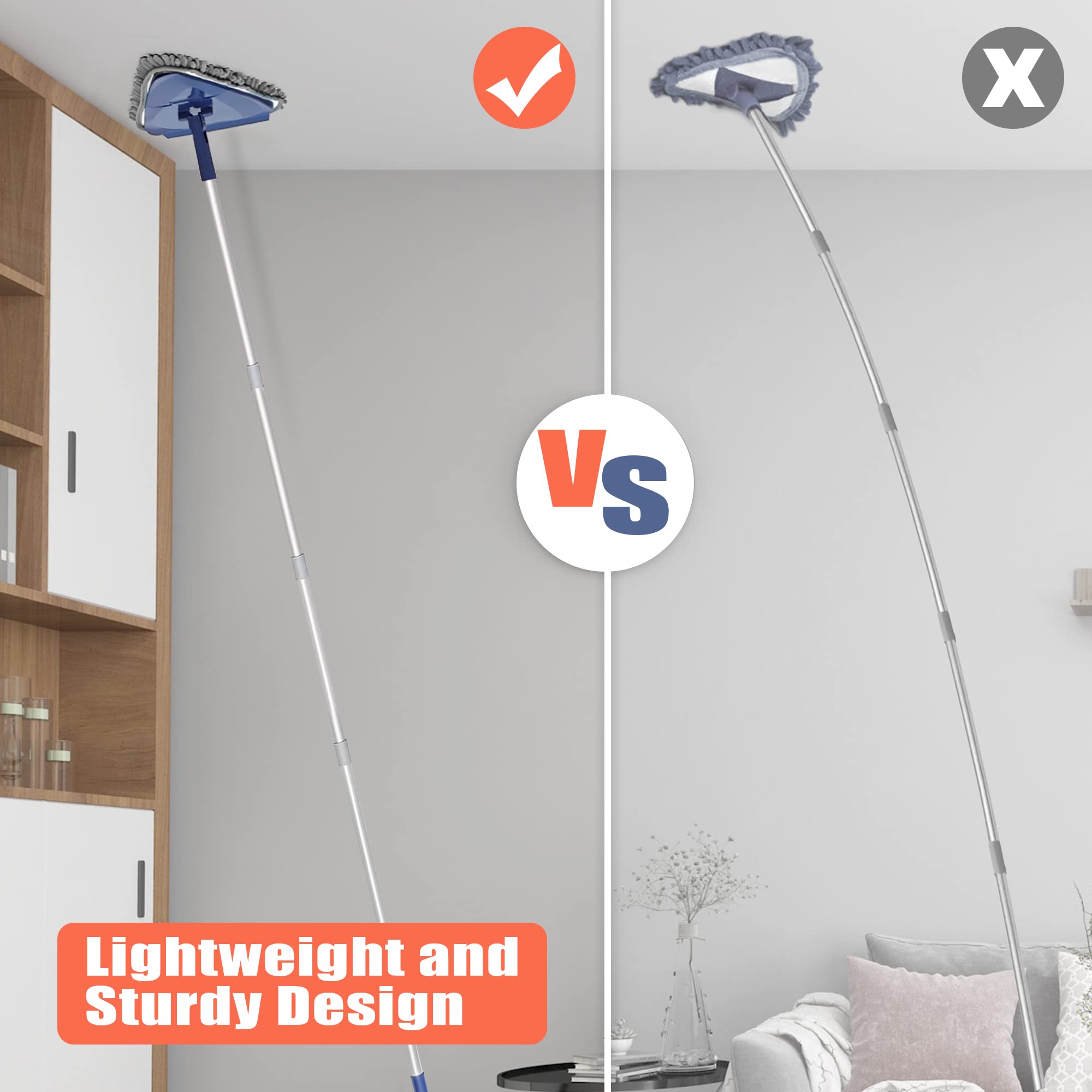 JEHONN Wall Cleaner Mop with Long Handle 82 Inches, 3-in-1 Ceiling Cleaning Tool Duster with 6 Replacement Microfiber Chenille Pads for Painted Walls, Window, Floor, Baseboard