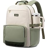 LOVEVOOK Laptop Backpack for Women with Pouch Pocket for Large Capacity Cup,15.6 Inch Laptop Computer Bag Travel Backpack Purse,Waterproof Work College Teacher Bags,White-Bean Green-Dark Olive Green