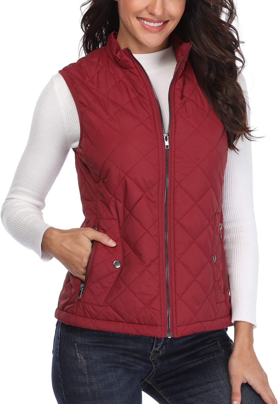 Wudodo Womens Gilet Body Warmer Jacket Ladies Stand Collar Lightweight Quilted Zip Vest Outdoor Gilet