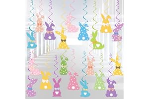 Yquqwn 46 PCS Easter Bunny Hanging Swirls Decorations Ceiling Hanging Decorations Easter Egg Hanging Swirls for Spring Party 