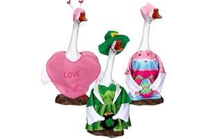 Yeyeplum 3 Set Valentine's Day Porch Goose Outfits 23 Inch St. Patrick Cement Goose Clothes Seasonal Holiday Duck Costume Set for Valentine's Day St. Patrick Easter Garden Yard Lawn Statue Decor