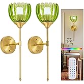 SoodMi Battery Operated Wall Sconce Set of 2, Rechargeable Wireless Wall Sconce Lights with Glass Lampshade, 5000mAh Dimmable