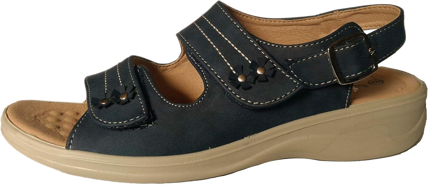 Cushion Walk Womens Adjustable Back Strap Sandal in Dark Navy Blue