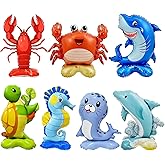 7 Pcs Ocean Animal Balloons - Standing Turtle Seahorse Dolphin Shark Crab Lobster Sea Lion Foil Balloons for Under The Sea Themed Party Decorations