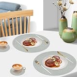 Homcomodar Round Woven Placemats with Coasters Set of 4 Grey 34cm view 8