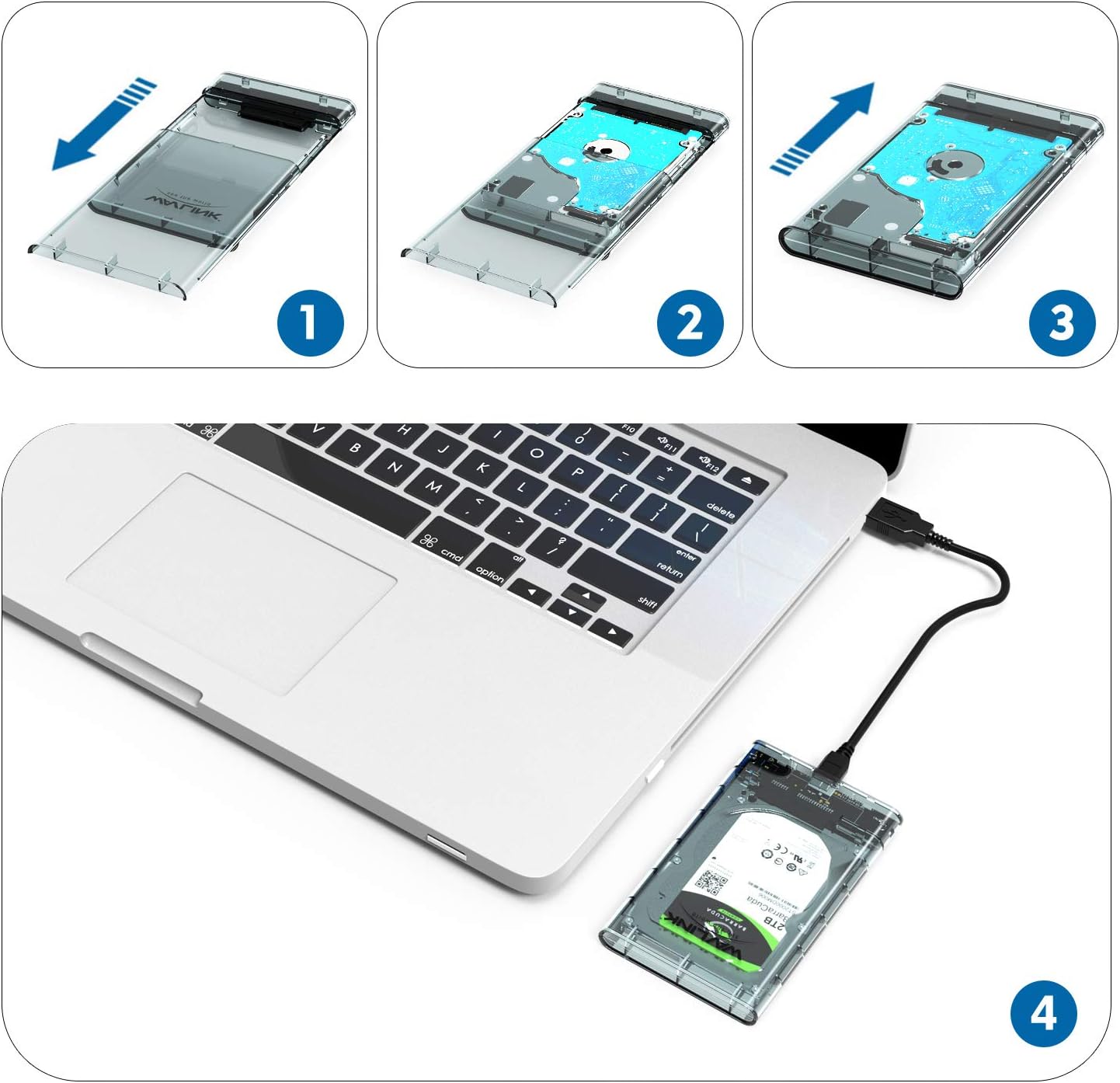 WAVLINK USB 3.0 to SATA External Hard Drive Enclosure for 2.5 inch 5mm/7mm/9.5mm SATA I/II/III HDD/SSD Support UASP Function, Max 4TB Tool-Free Design: Computers & Accessories