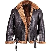 BRANDSLOCK Mens Aviator Flying B3 Real Shearling Sheepskin Leather Bomber Jacket
