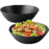ZAROCRUS Melamine Large Salad Bowls, 12'' Unbreakable Serving Bowls for Salads, Fruits, Pasta Entertaining, Dinner Parties, Dishwasher Safe bowls, BPA-free, Set of 2, Matte black