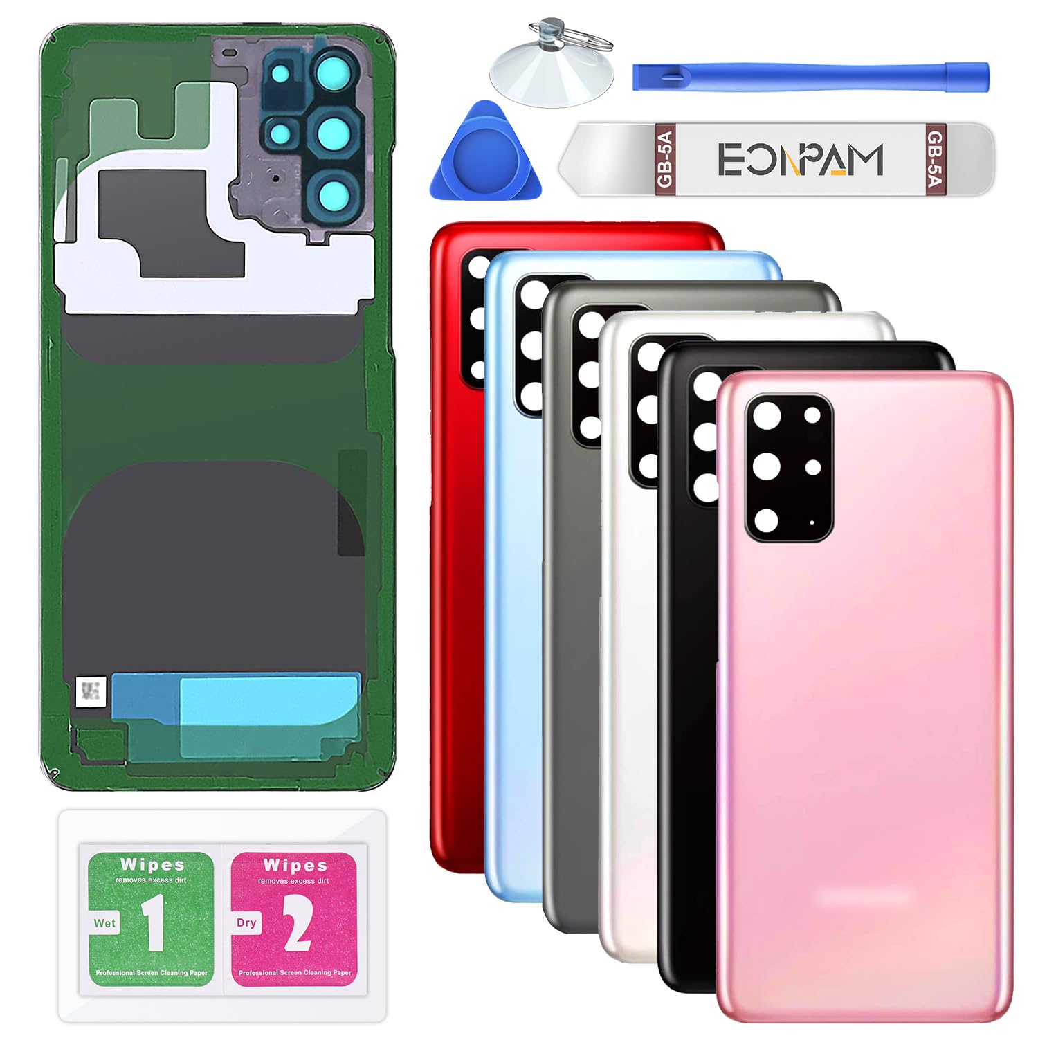 Eonpam Back Cover Glass for Samsung Galaxy S20+ Plus G985, G986 Rear Glass Replacement with Camera Lens + Repair Kit Genuine Rear Housing (Cloud Pink)