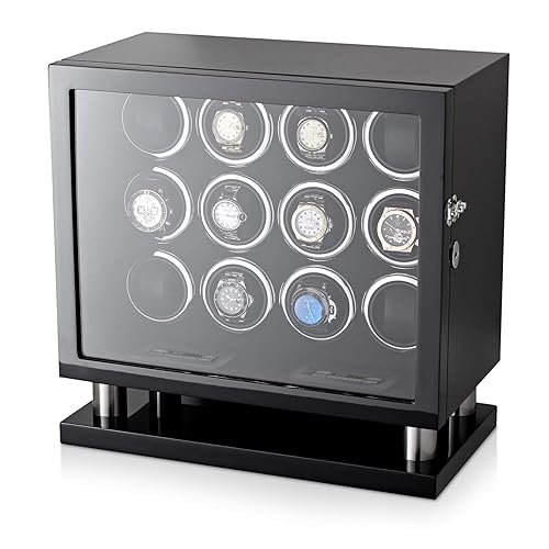 12 Watch Winder for Automatic Watches with LED Light and LCD Touchscreen  Control (Black Black) in Kuwait Whizz Watch Winders