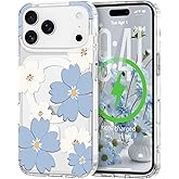 L-FADNUT for iPhone 17 Pro Max Case [Compatible with Magsafe], Cute Flower Girls Women Clear Cover Silicone Shockproof Protective Cover Pretty Floral Pattern for iPhone 17 Pro Max 6.9 Inch,Blue
