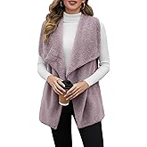 Hersuitful Women Fuzzy Fleece Vest Sleeveless Sherpa Jacket Winter Open Front Fluffy Outerwear Coats with Pockets