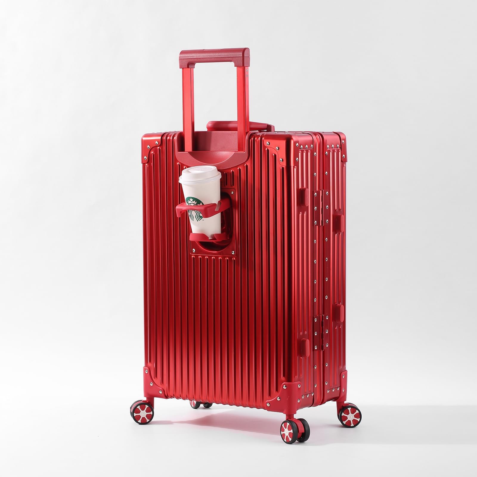 All Aluminum Carry On Luggage with Cup Holder TSA Lock, 22x14x9 Airline Approved Carry-On Hardside Suitcase with Spinner Wheels(20-lnch) (RED)