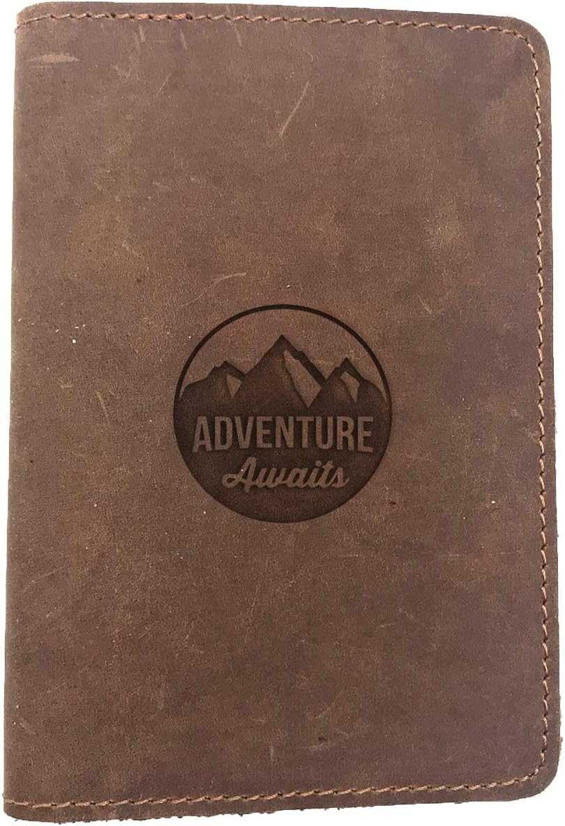 Adventure Awaits (Milk Chocolate) Engraved - Deluxe Full Grain Leather Passport Cover Wallet Case - Handmade With Traditional Craftsmanship - Can Store Two Us Passports