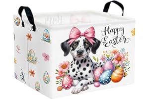 BOOHIT Large Empty Baskets Easter Storage Bin collapsible Hamper Canvas Box Gifts Spring Decor(Spotted Dog Egg)