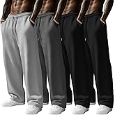Baggyfly 4 Pack Men's Sweatpants Wide Leg Open Bottom Baggy Drawstring Joggers Athletic Lounge Pants with Pockets