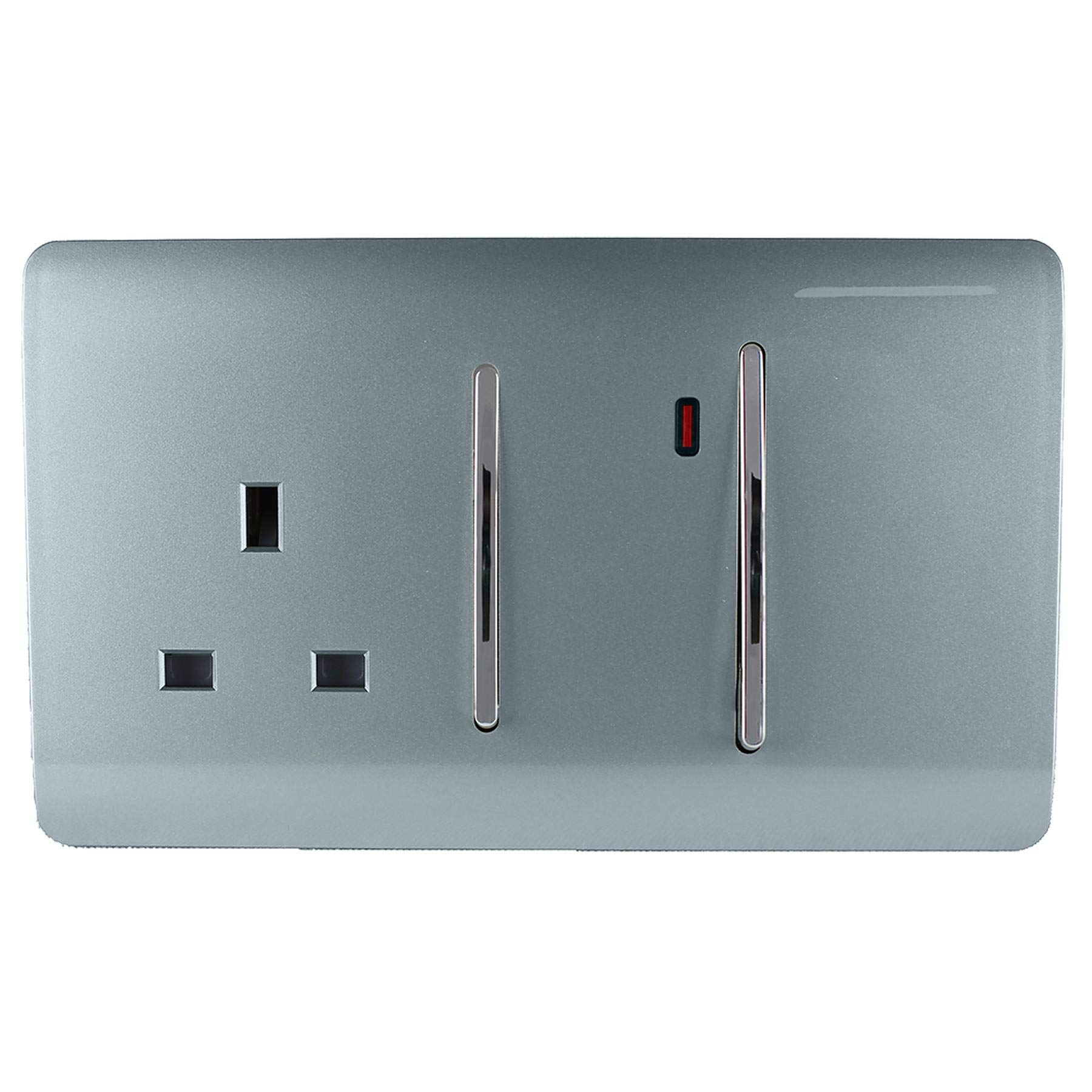 Trendi Switch Screwless Artistic Modern Decorative Glossy 45 A Cooker Switch Control Unit & Single Plug Socket Inc Neon Indicator for Indoor Use in Cool Grey - ART-WHS213CG