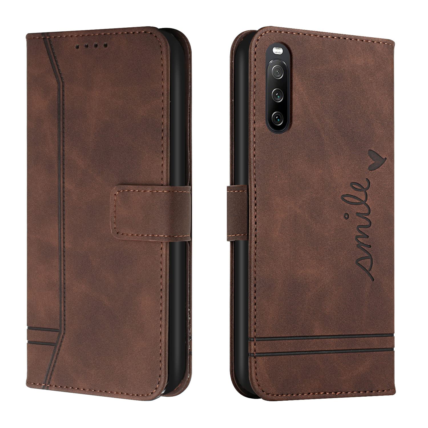 QIWEIQING Wallet Case for Sony Xperia 10 V 2023, Magnetic Flip Leather Case with Credit Block Card Slots Kickstand Shockproof Protective Cover Compatible for Sony Xperia 10 V 2023.Brown HX
