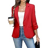 ELLEVEN Women's Ruched 3/4 Sleeve Blazers, Lightweight Slim Fit Jackets with Padded Shoulder for Business Casual