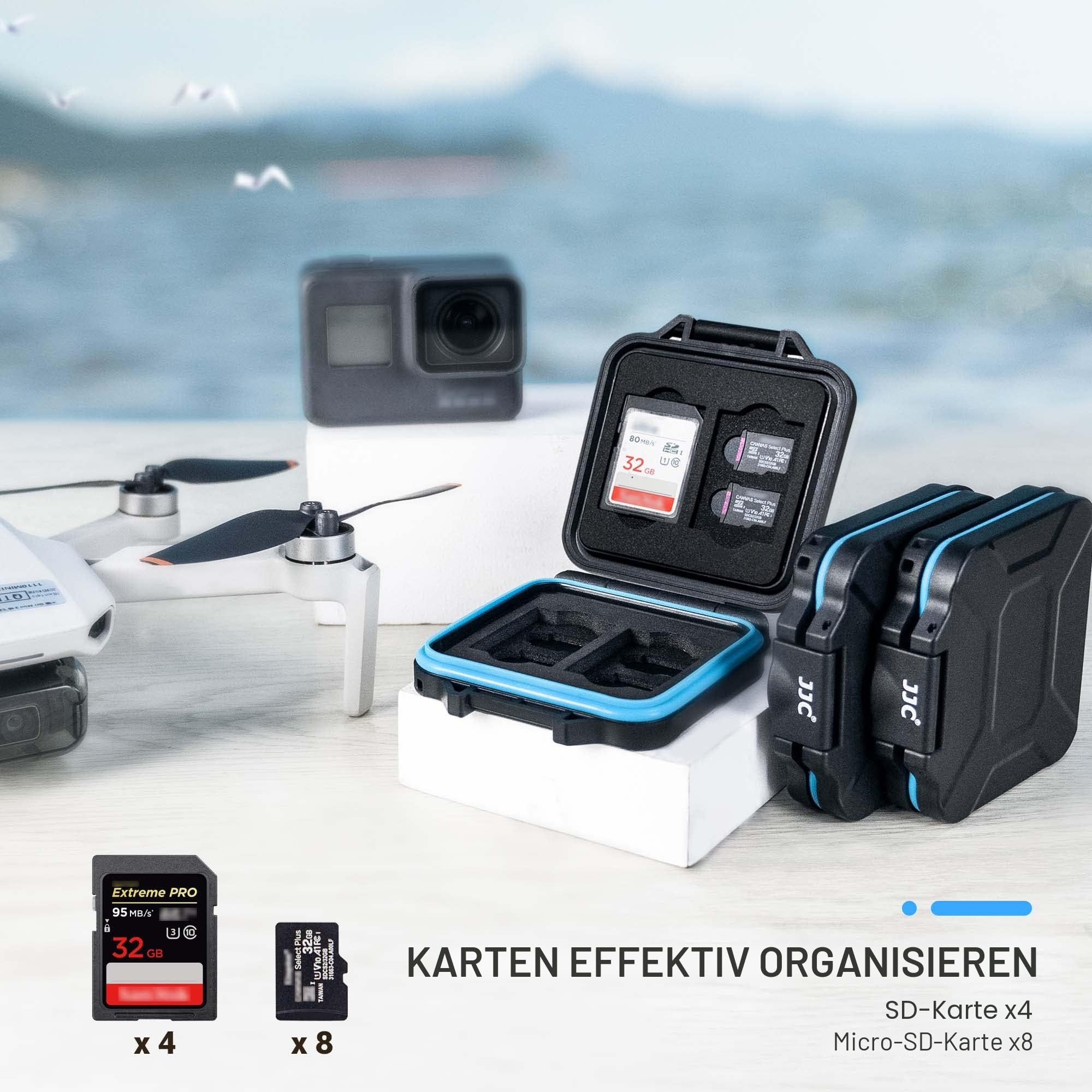 JJC Speicherkarten Hülle Schlanker Halter für 4 SD SDXC SDHC und 8 Micro SD Micro SDXC Micro SDHC TF Karten, Wasserbeständiger Stoßfest Tragbare SD Card Aufbewahrungsbox Organizer 2