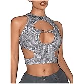 Milumia Women's Cut Out Ribbed Crop Tank Top Y2K Sleeveless Going Out Tee Tops