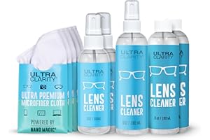 Ultra Clarity Powered by Nano Magic Eyeglass Lens Cleaning Spray 22oz Value Pack | 2 2oz Sprays, 6oz Spray, 2 6oz Refills, 5 Microfiber Cloths | Ideal for Glasses, Phone, Screens, Coated Surfaces