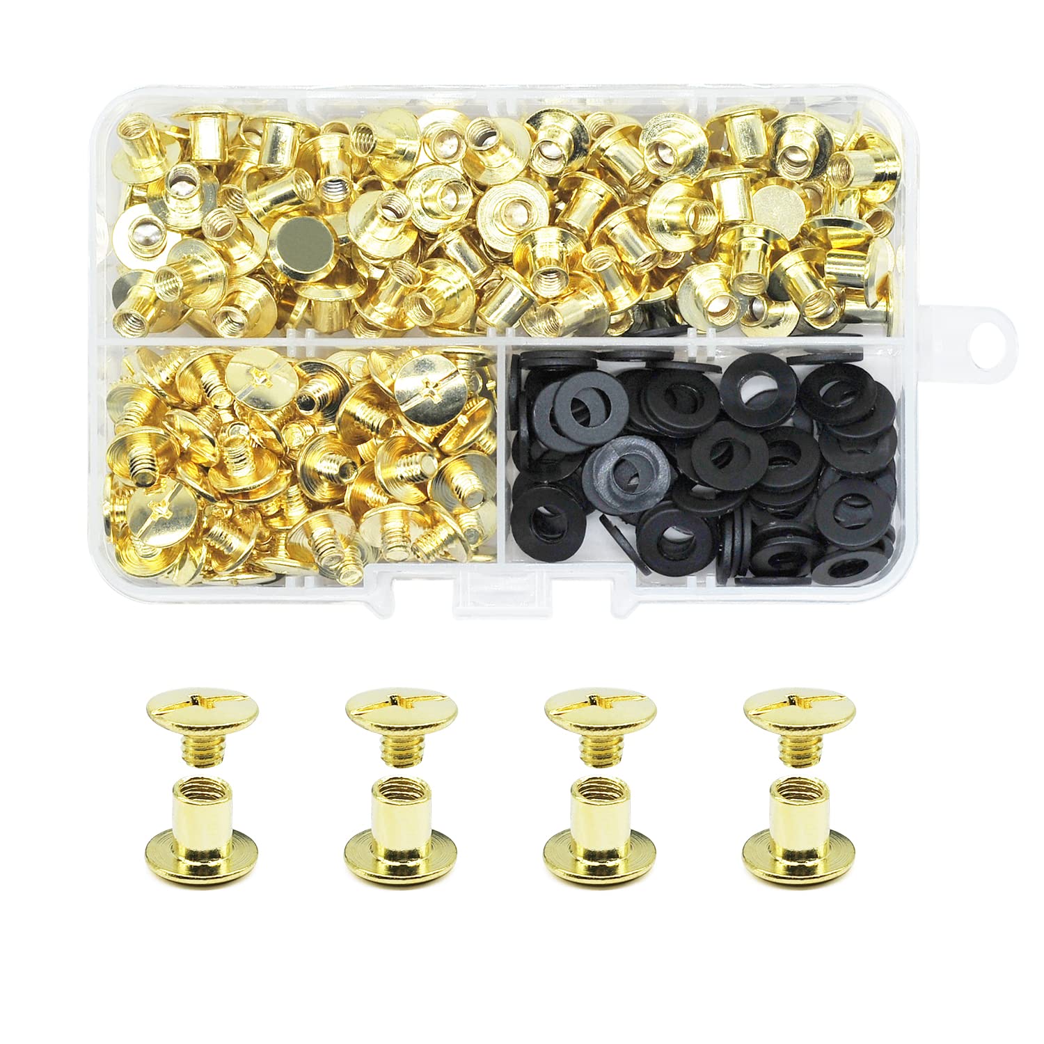 JINTANG 90Set Chicago Screws Posts for Leather Rivets Golden M5*6mm Chicago Book Binding Screws Rivets Cross Head Chicago Button Screws for DIY Book Scrapbook Bookbinding, Bags,Collars