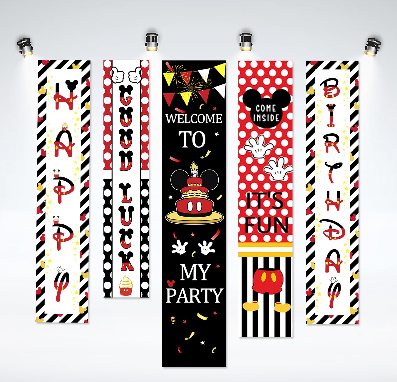 Photo 1 of "Happy Birthday Decorative Hanging Banner Set, Cartoon Mouse Birthday Banner for Boys Girls Kids, Mouse Themed Birthday Decorations,Bday Party Sign"