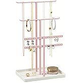 pickpiff Pink Jewelry Stand Holder Organizer: 14.5" Sturdy Hanger for 80 Pcs Jewelry, Jewlery Tower for Display Necklace, Earring, Bracelet, Watch