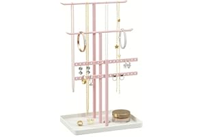 pickpiff Jewelry Stand Holder Organizer: 14.5" Sturdy Hanger for 80 Pcs Jewelry, Pink Jewlery Tower for Display Necklace, Ear