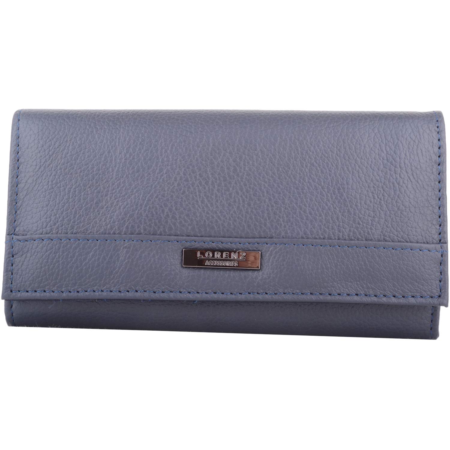 Womens Large Leather Bi-Fold Money/Coin Holder/Purse with Mulitple Pockets (Navy)