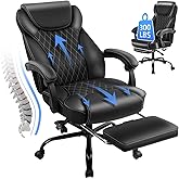 amseatec Office Chair, Big and Tall Office Chair with Foot Rest Ergonomic Chair for Home Desk, Reclining High Back Leather Chairs with Lumbar Support(Black)