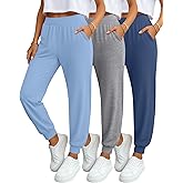 Sweetyweee 3 Pack Women's Yoga Joggers, Cozy Lounge Pants with Pockets Gym Athletic Loose Sweatpants Comfy Cuffed Pants