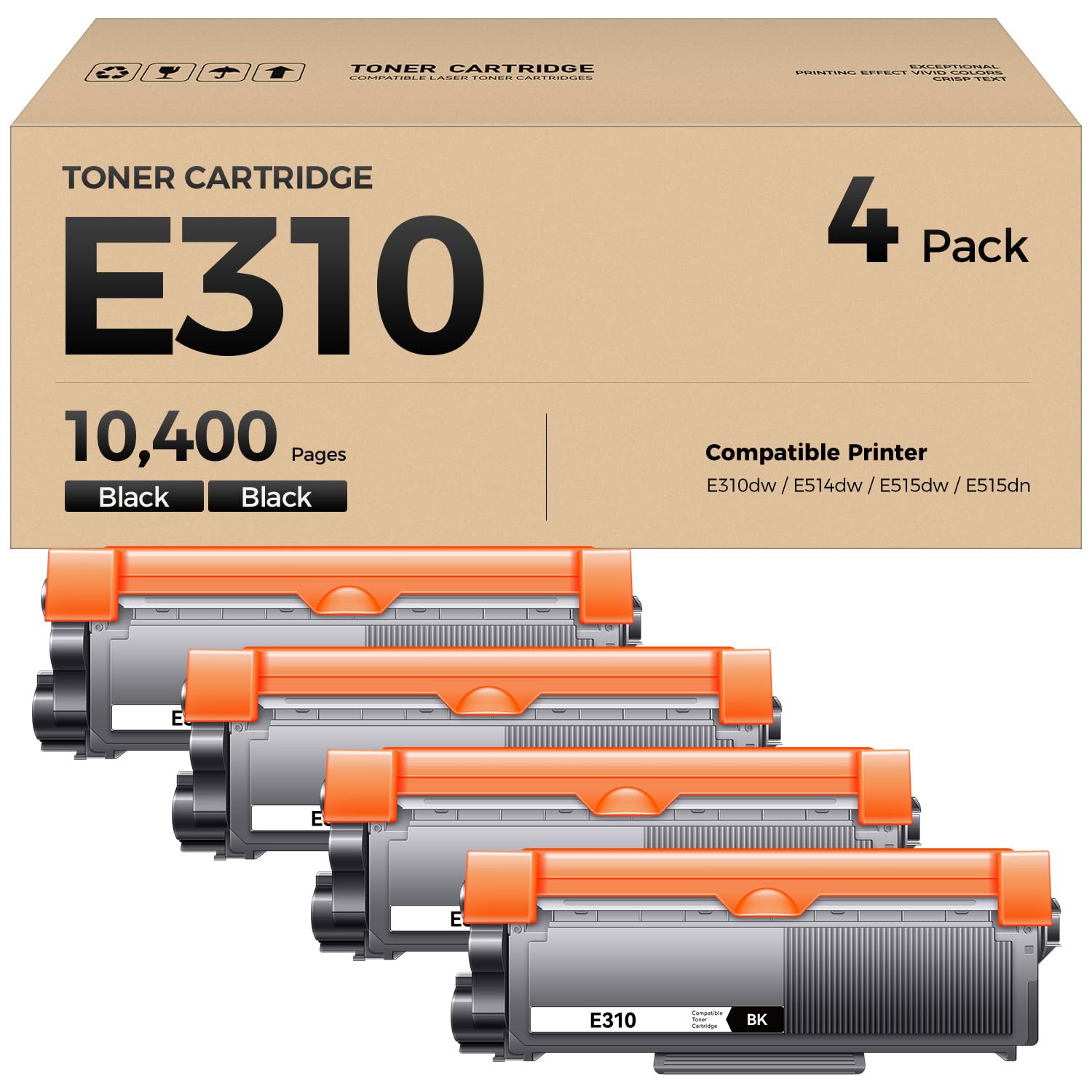 E310 Toner Cartridge Black 4-Pack Replacement for