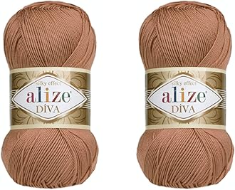 AlizeDiva Yarn Hand Knitting Yarn 100% Microfiber Acrylic Yarn Alize Diva Silk Effect Thread Crochet Art Lace Craft Lot of 2 skeins 200gr 767 yds (261-Red Brown)