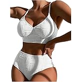 SweatyRocks Women's Textured Bikini Sets Two Piece High Waisted Bathing Suits Swimwear