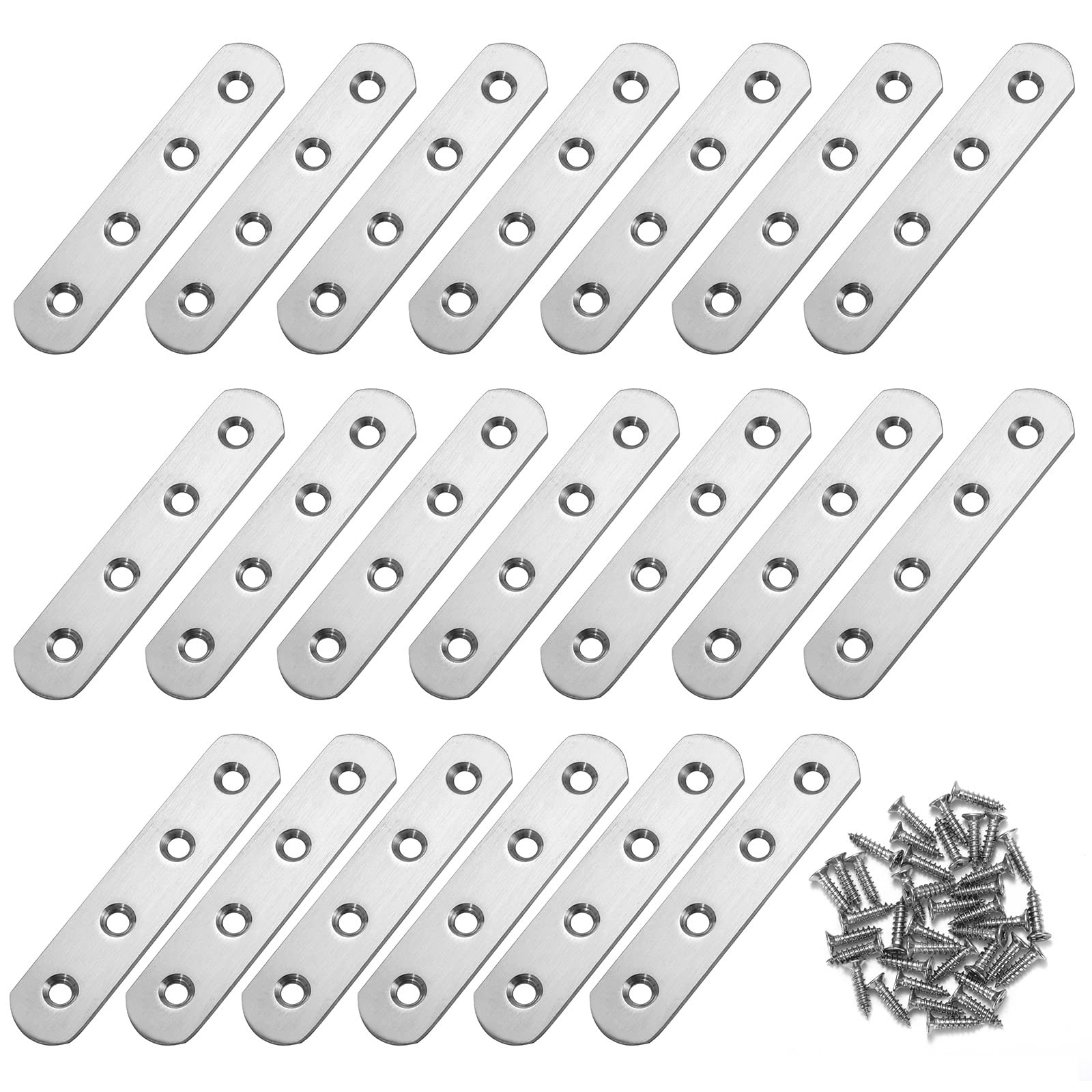 Corner Brackets Flat Straight Corner Brace Stainless Steel Plates Brackets with Fixing Screws for Furniture Desk Table Shelf Repair 93*20mm 20 Pack