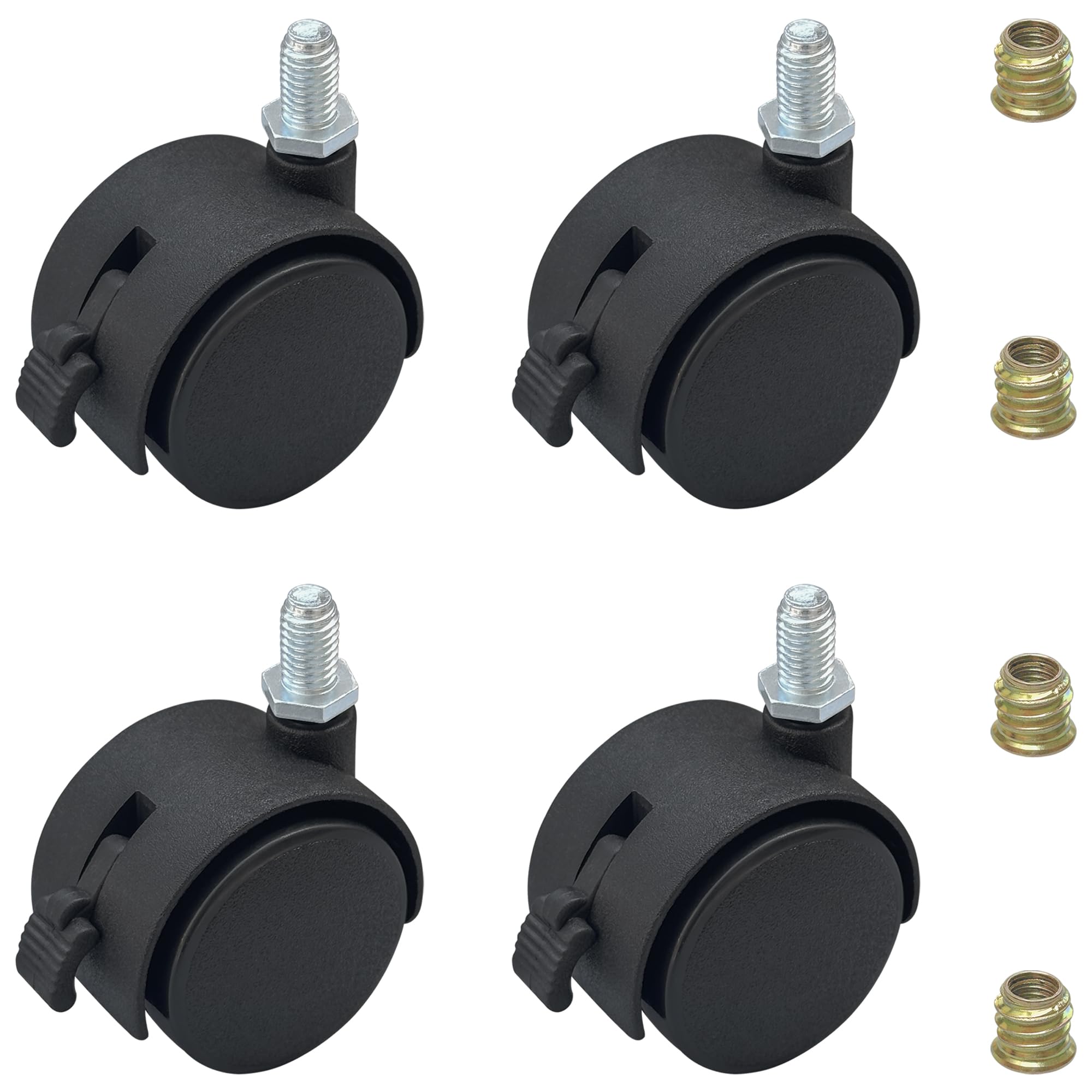 4 PCS Swivel Universal Casters Wheels with Brakes,Furniture Castor (Black)