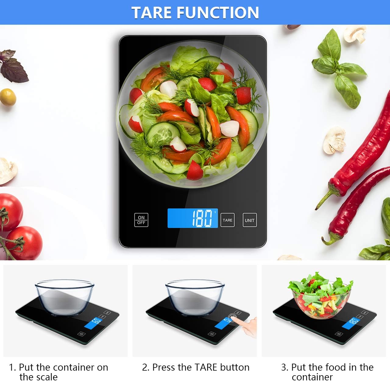 Nicewell Food Scale Digital Weight Grams and oz, 22lb Kitchen Scale for Cooking Baking, 1g/0.1oz Precise Graduation, Sleek Tempered Glass Platform: Industrial & Scientific