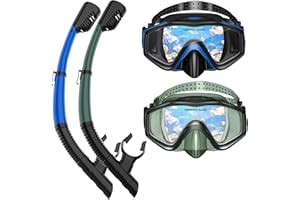 ACQCES Snorkeling Gear for Adults, Dry Top Snorkel Mask Set 2 Pack Scuba Diving Mask Snorkel Gear Anti Fog Snorkeling Packages Tempered Glass Panoramic View