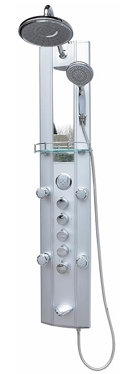 Duschpaneele Regendusche mit Thermostat Wanneneinlauf Massagedüsen Duschpaneel Duschkopf Regenbrause Dusche Silber Wand und E