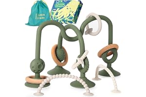 JUMBLE DREAM Jumble Jangle Baby Teething Toys – BPA-Free, Multi Purpose High Chair Toys for Babies: Suction Teething Relief with Sensory Toy Textures for Infants and Toddlers 3–24+ Months (Green)