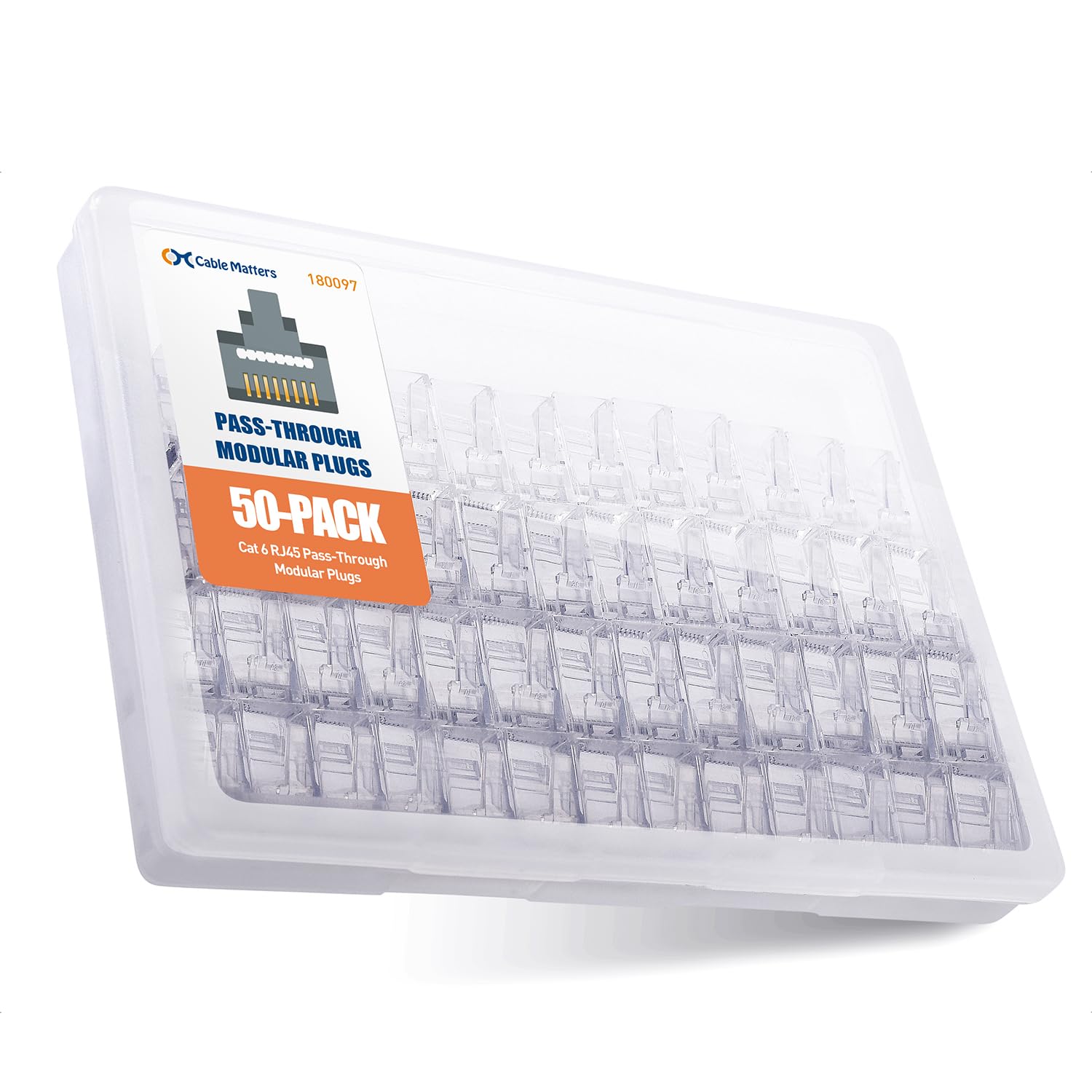 Cable Matters 50-Pack Cat 6 Pass Through RJ45 Connectors (RJ45 Pass Through Connectors / Cat6 Connector) for Solid or Stranded UTP Ethernet Cable