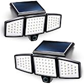 Home Zone Living 2PK Solar Flood Lights Black Motion Sensor Wide Angle | 120 Degrees, Waterproof Powered for Garden Yard Pathway, 3500K Warm White 1000 Lumens, Adjustable Triple Head No Wiring