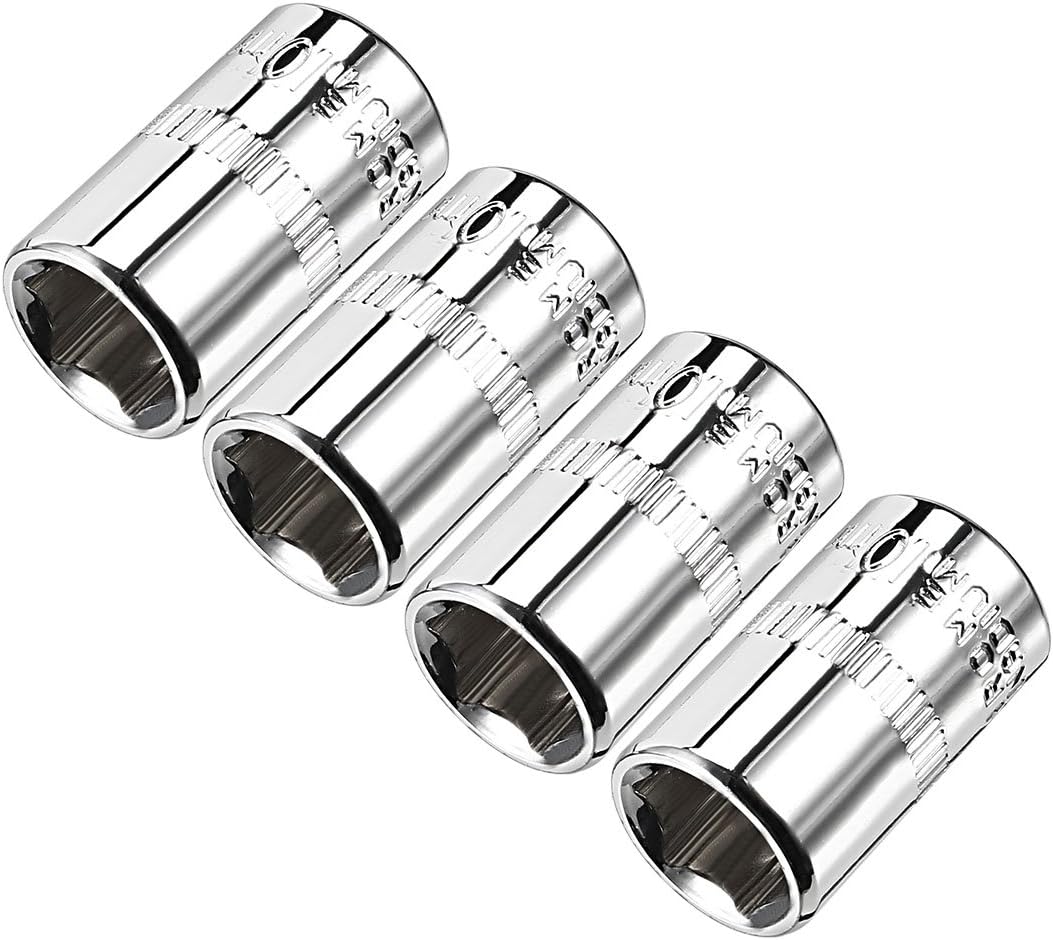 sourcingmap 4 Pcs 1/4-Inch Drive 10mm 6-Point Shallow Socket, Metric, Cr-V, Silver Tone
